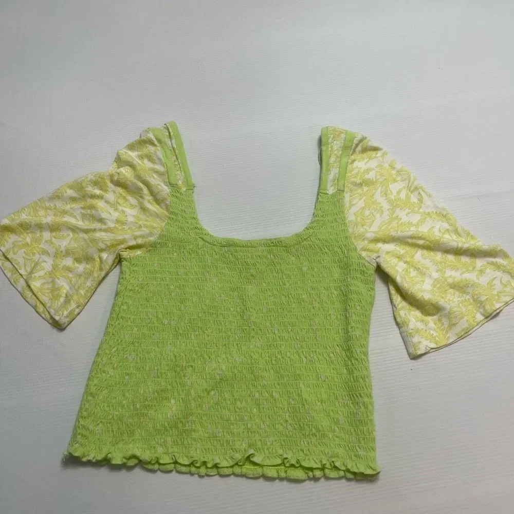 Free People Green Marigold Smocked Crop Top Size Small Medium See Measurements